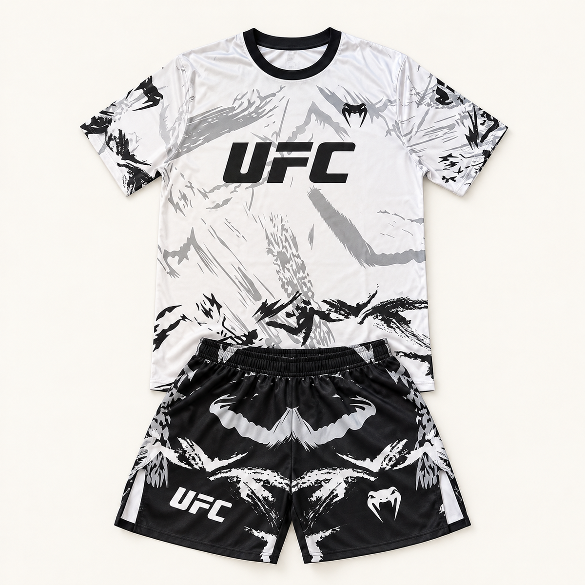 Ensemble MMA UFC Noir & Blanc – T-shirt et Short de Combat