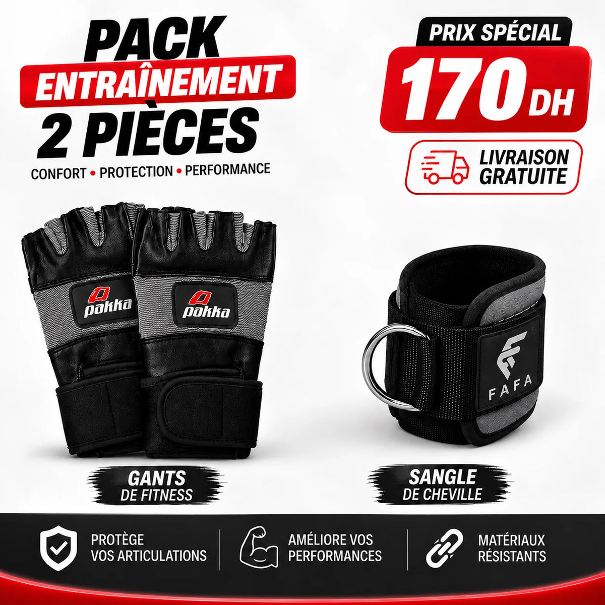 Pack de gants de boxe Pakka + 1 sangle de cheville